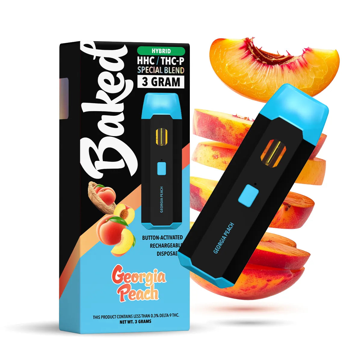 HHC THC-P Hybrid Disposable Vape Pen Georgia Peach Baked 3 Gram