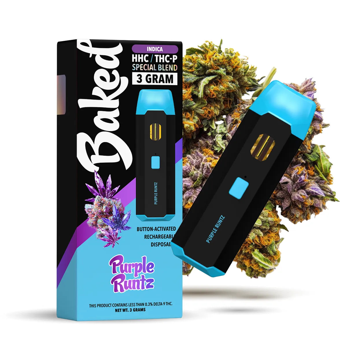 HHC THC-P Indica Disposable Vape Pen Purple Runtz Baked 3 Gram