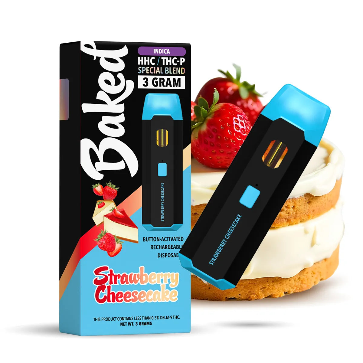 HHC THC-P Indica Disposable Vape Pen Strawberry Cheesecake Baked 3 Gram