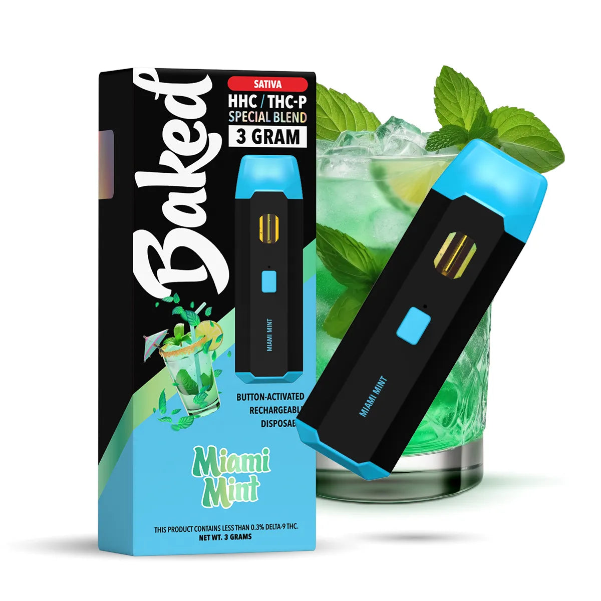 HHC THC-P Sativa Disposable Vape Pen Miami Mint Baked 3 Gram