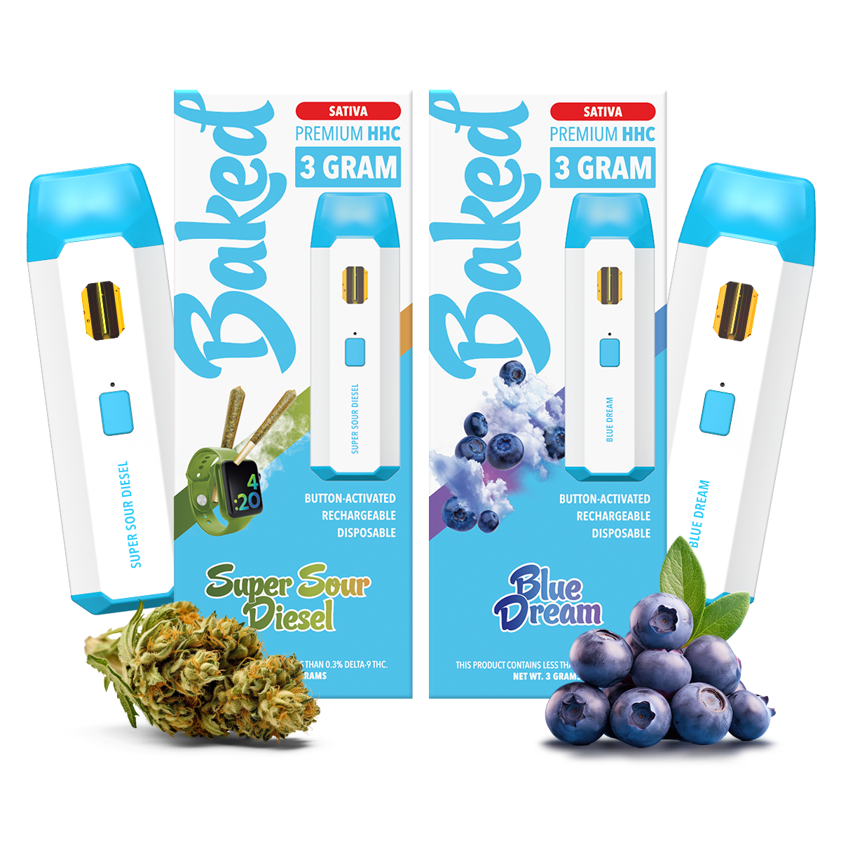 2pc Sativa Flavor Pack | 3 Gram HHC Disposable Vape
