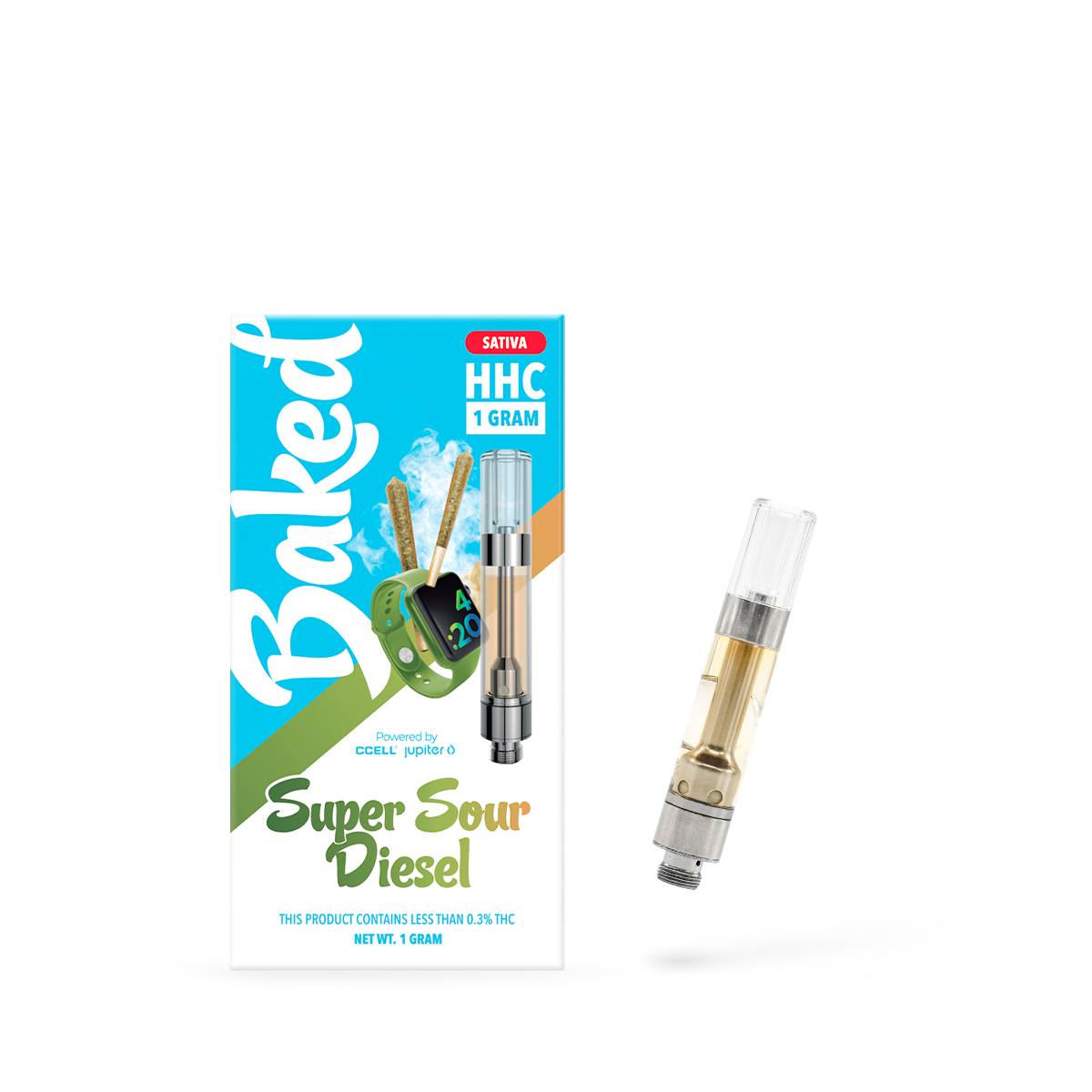 HHC Carts - Baked Super Sour Diesel HHC Vape Cart  -  1 gram HHC Vape Cartridge