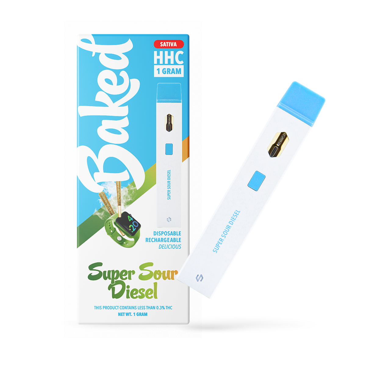 HHC Pen - Baked Super Sour Diesel Sativa HHC Vape Pen  -  1 gram HHC Vape Pens