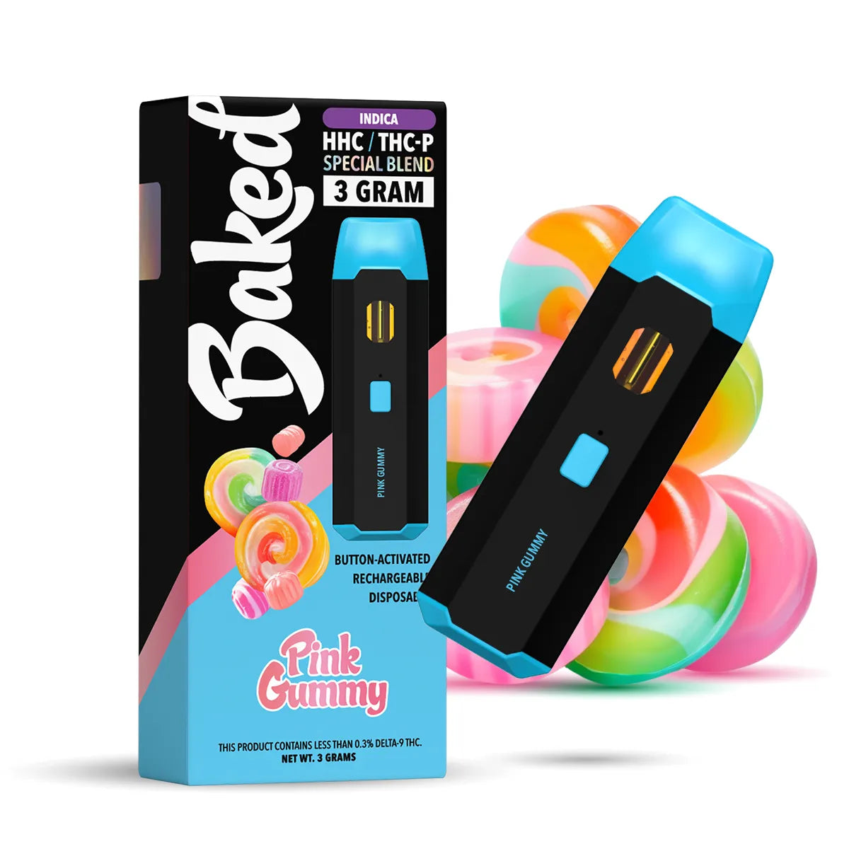 3 Gram THC-P Vape Pen | Pink Gummy - Indica Baked HHC 3 Gram THC-P Vape Pen | Pink Gummy - Indica Baked HHC